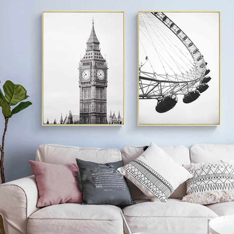 

Modern Building Pictures for Living Room City Landscape Wall Art London Eye Canvas Painting Big Ben Posters and Prints Decor