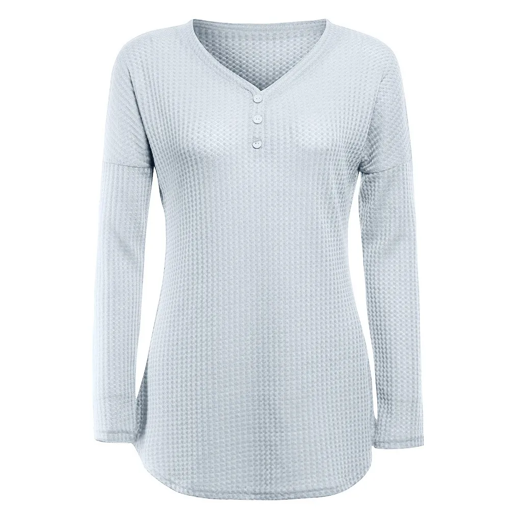 

Women V Neck Button Down Loose Sweater Solid Long Sleeve Bottom Top Casual Sweaters 2020 woman pullover Knit clothes autumn