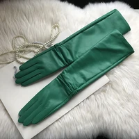 female long genuine leather gloves100 sheepskin womens long glovesgreen winter long real leather gloves cold protection