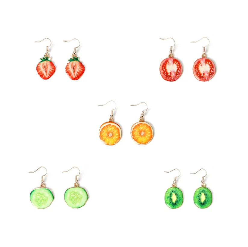 Корейские новые милые женские серьги с фруктами клубника ананас помидор киви