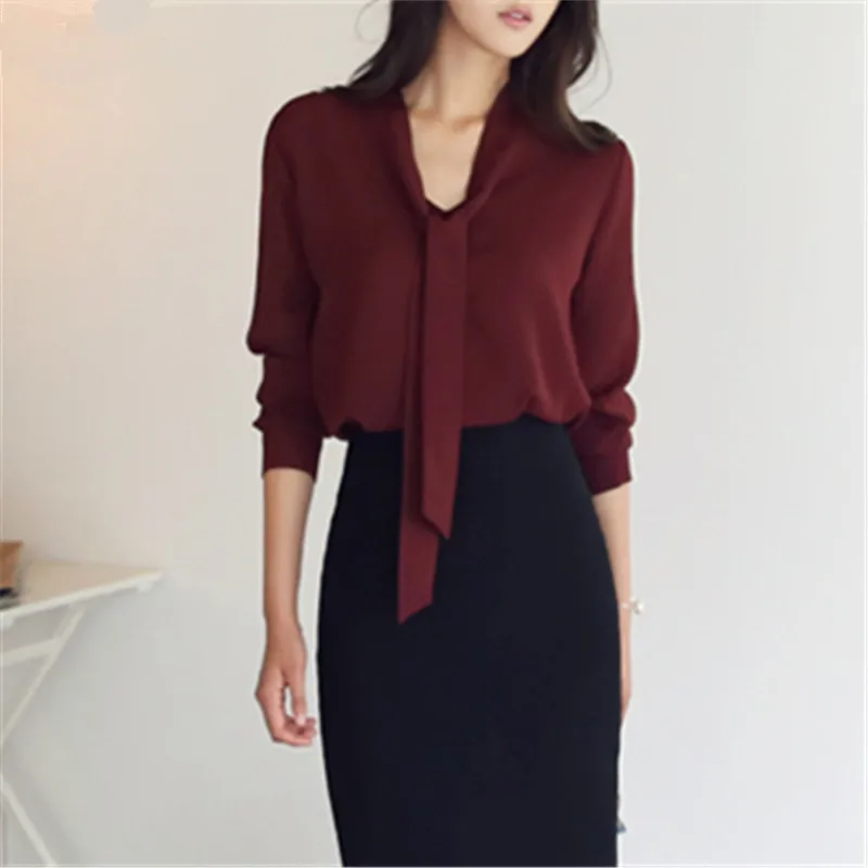 2020 женская одежда на весну и осень рубашка с длинным рукавом галстуком бабочкой