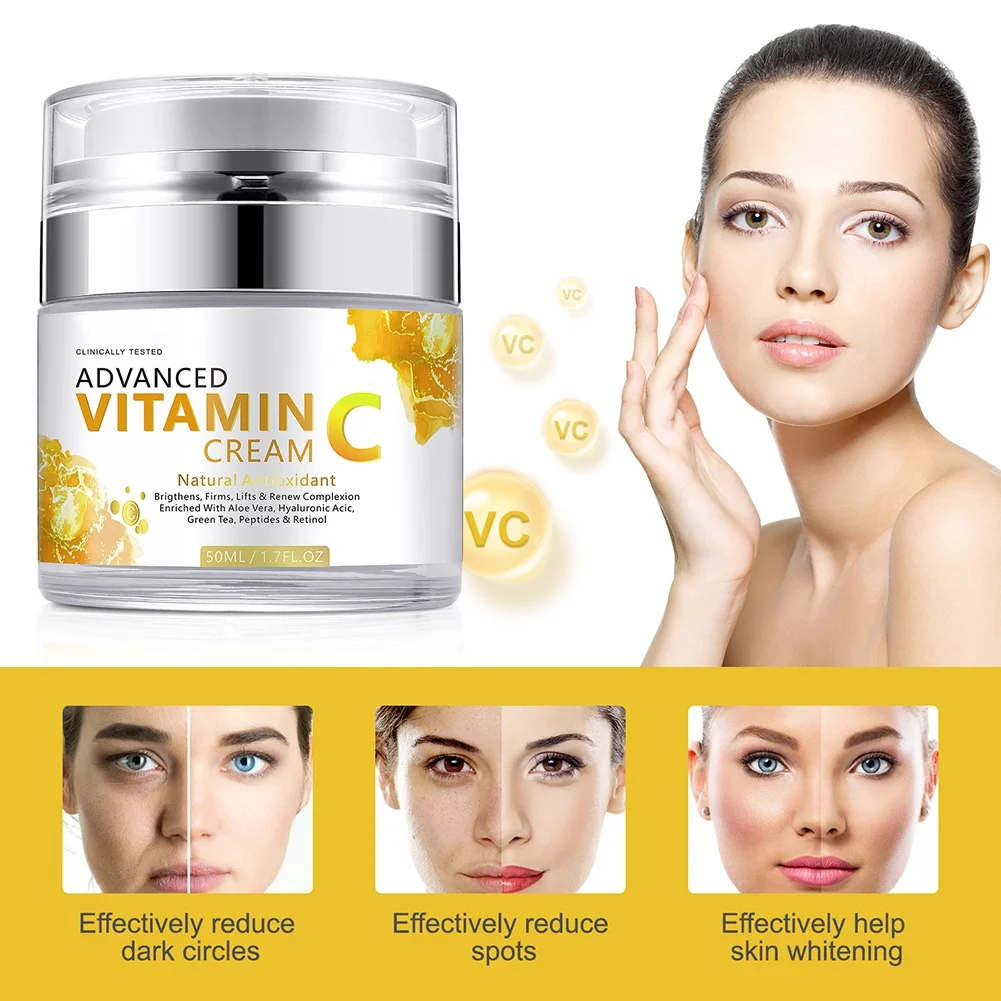 

Vitamin C Facial Cream Whitening Essence Collagen Shrink Pores Remove Dark Circles Anti Aging Brighten Moisturizing Face Cream