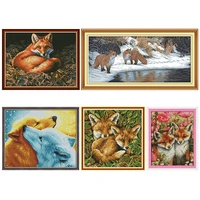 embroidery cross stitch kit stamped dmc two little foxes 11ct 14ct print thread canvas craft decor counted fabric needlework set