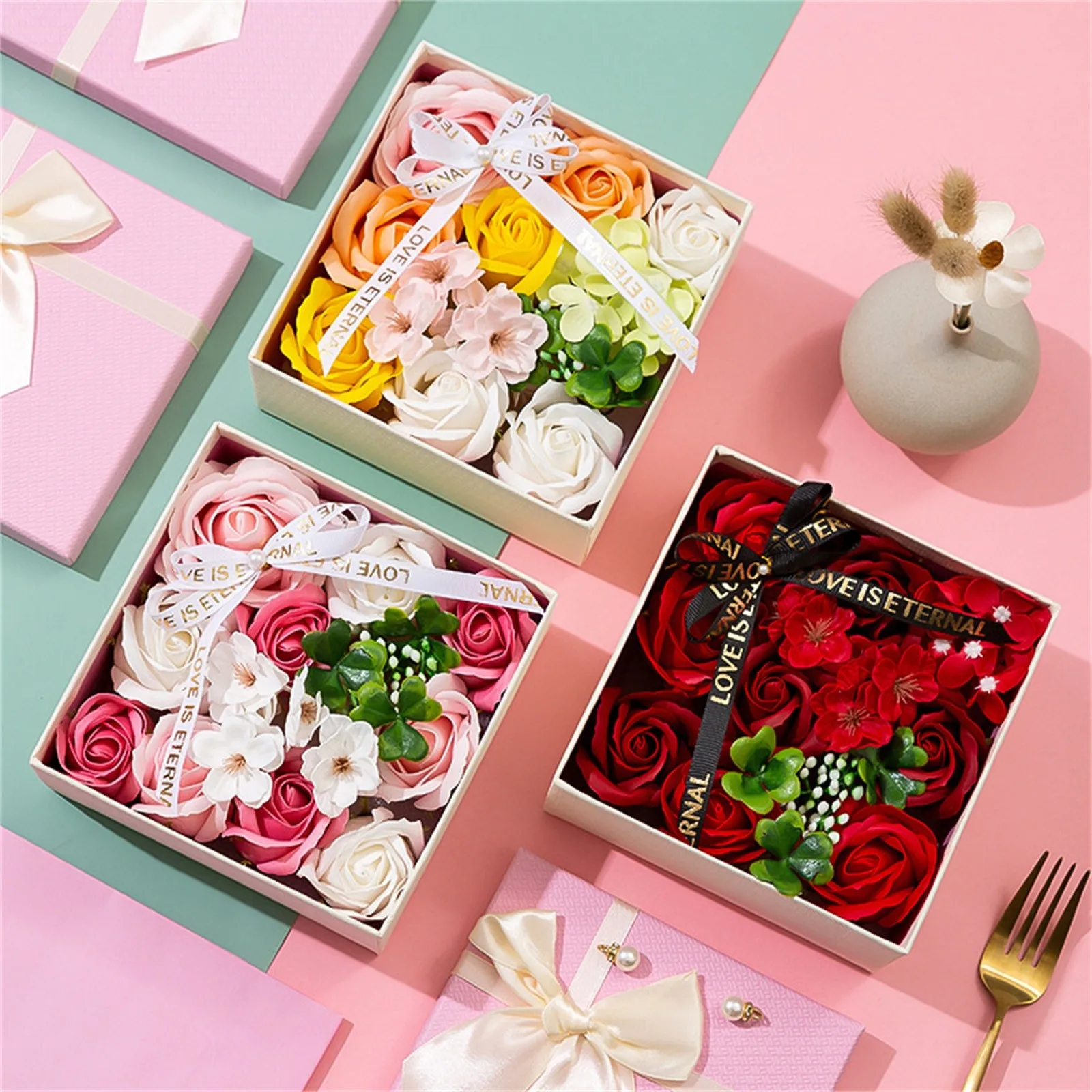 

Valentine's Day DIY Soap Flowers Gift Box For Wife Girlfriend Home Wedding Festival Romantic Bath Petal Bouquet Decoration A40