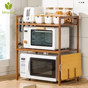 2 tier bamboo microwave shelf height adjustable rack kitchen shelf spice organizer kitchen storage rack kitchenware holder free global shipping