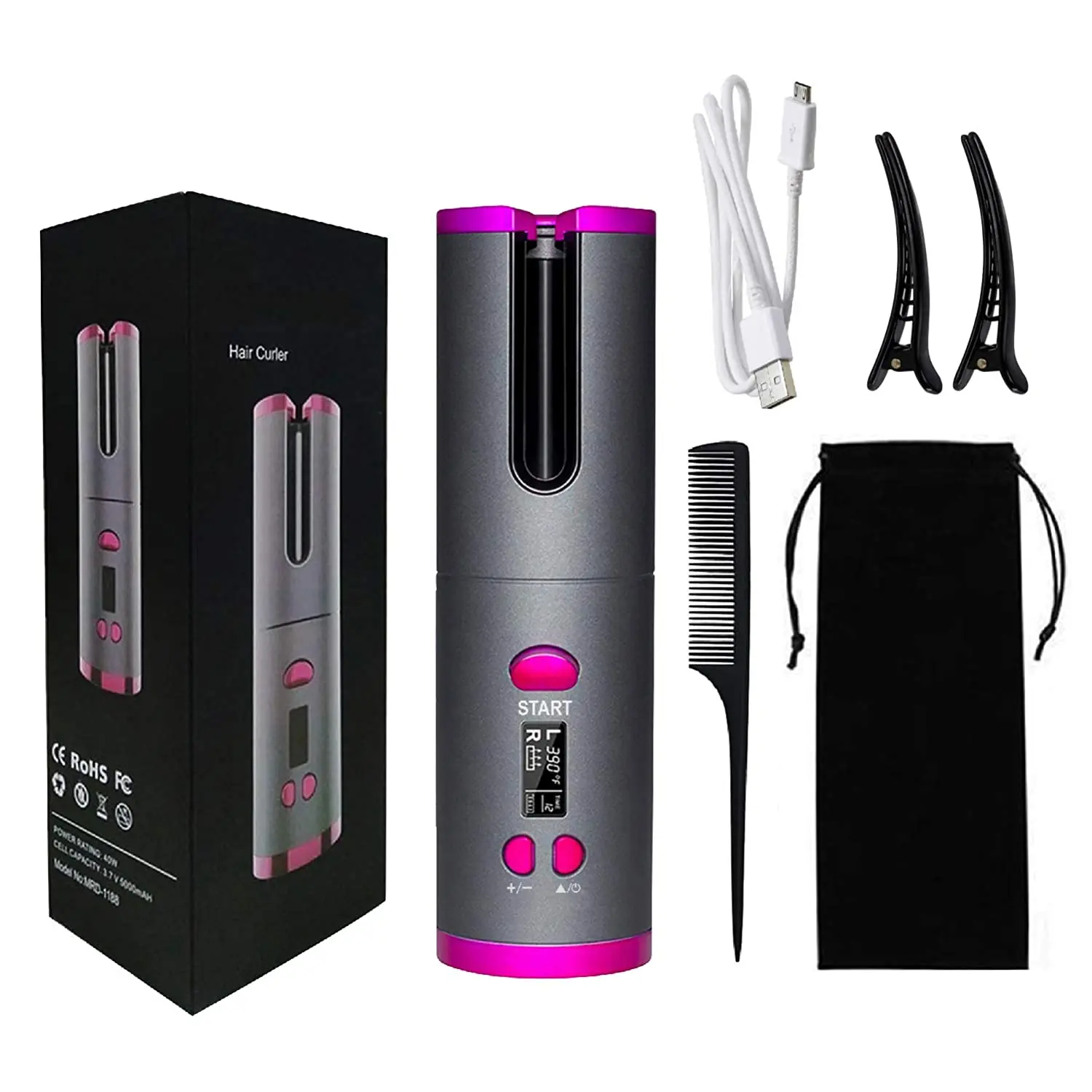 

Wireless Automatic Hair Curler Rechargeable Rotating Curling Iron LED Display Temperature Adjustable Hair Rollers Styling Tools