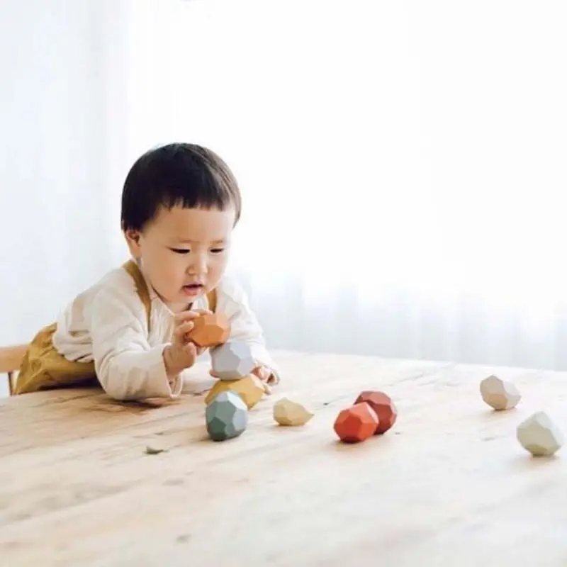 

10/16/36 Pcs Children Wooden Colored Stone Stacking Game Building Block Kids Creative Educational Toy