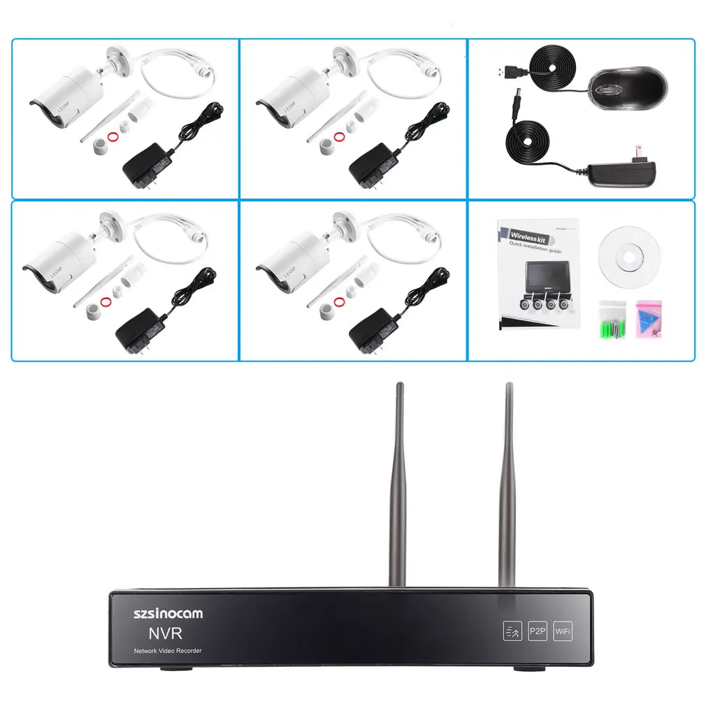 4CH WIFI NVR с 4 шт. ip-камера система наблюдения 1 мега для наружного поддержка