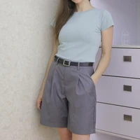 women straight vintage loose casual black plus size shorts 2021 female harajuku high waist solid formal suits shorts all match