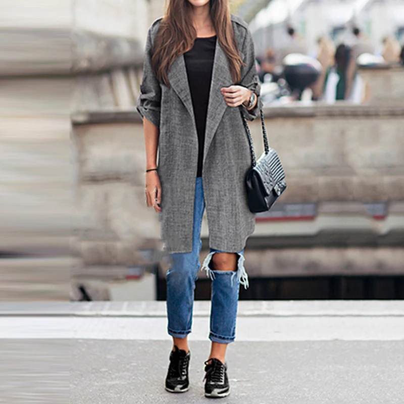 Лидер продаж Осеннее Женское пальто большого размера Женская Длинная Верхняя