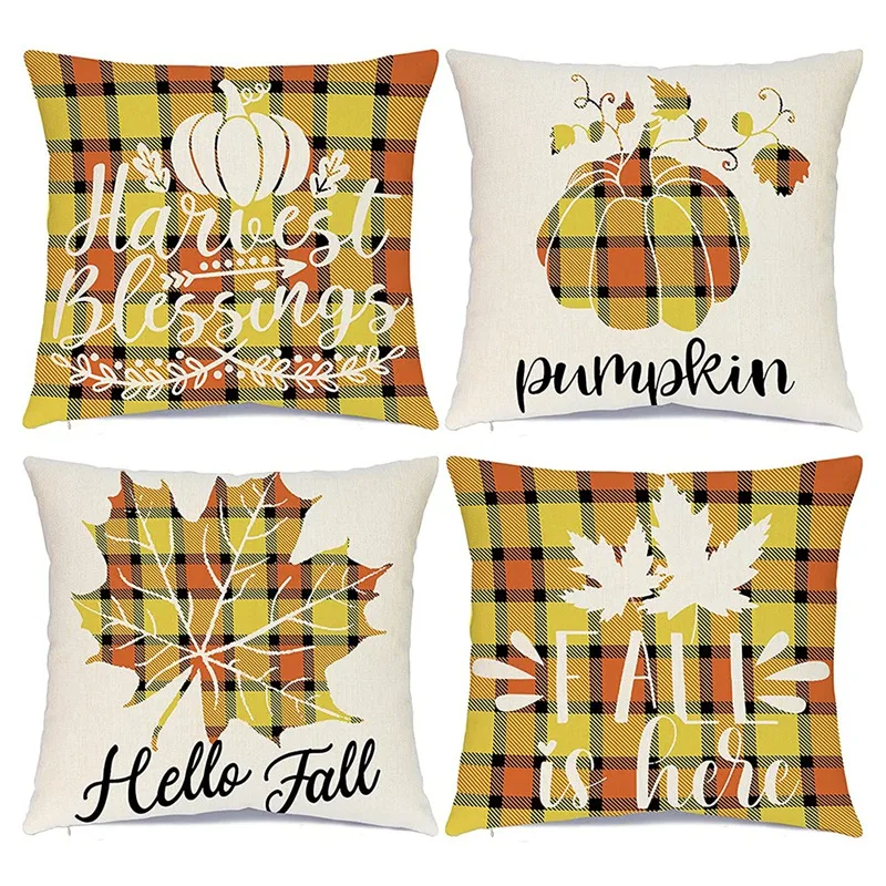 

Fall Pillow Covers 18X18 Inch Set Of 4 Fall Decorations Throw Pillowcase Farmhouse Cushion Case For Home Decor