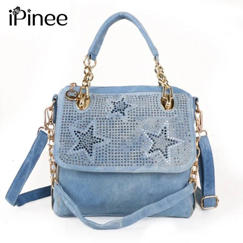 iPinee Fashion Women Bags Luxury Handbag Designer Denim Shoulder Bag Star Diamond Bag Soft Crossbody Bag