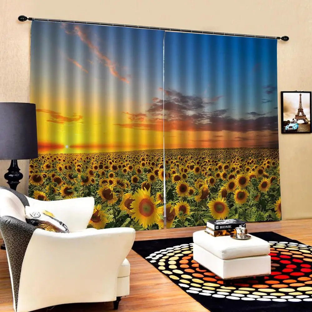 Летняя занавеска с подсолнухами большая на окна ткань для гостиной спальни