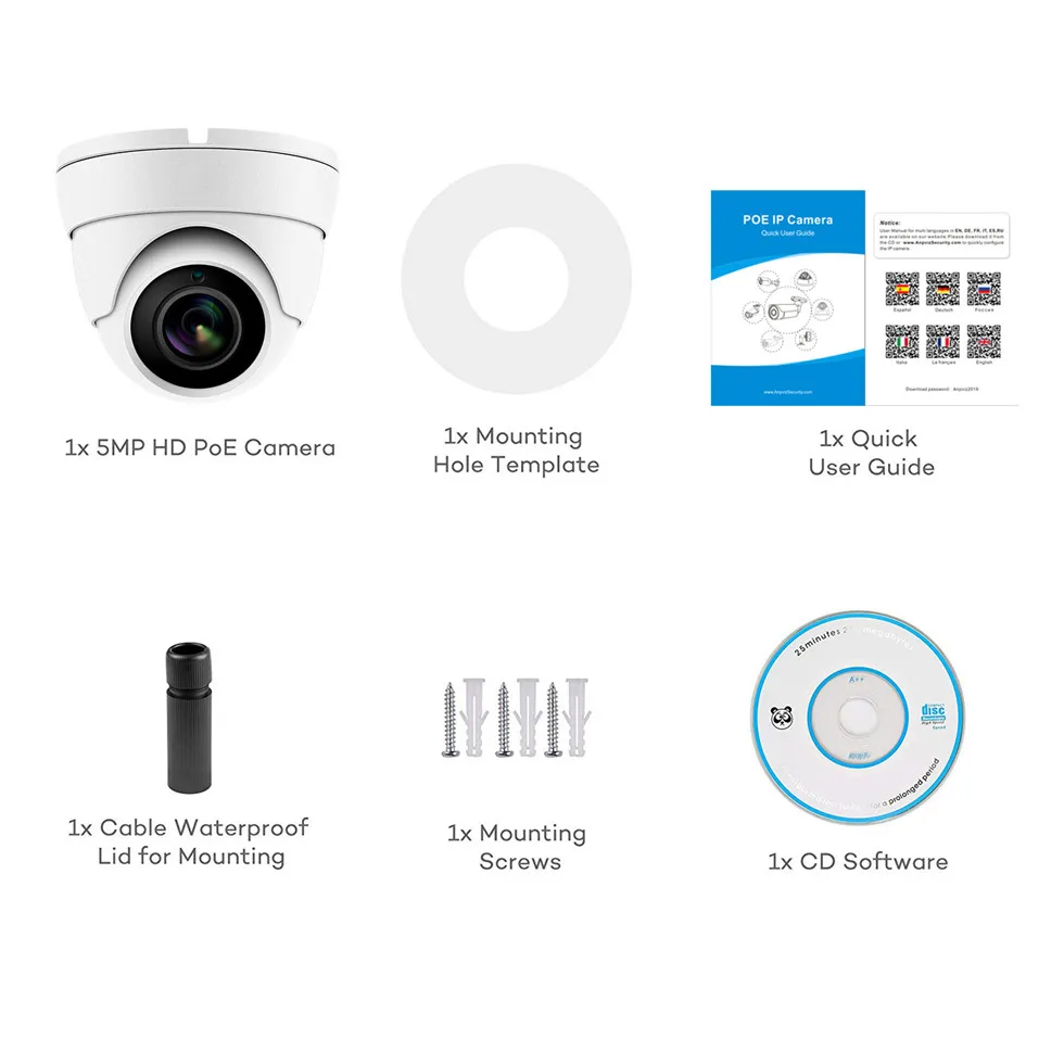 Купольная камера ANPVEES (совместима с Hikvision) 5 МП POE IP встроенный микрофон ИК для дома