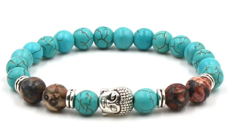 8 мм настраиваемый Шарм голова Будды натуральный камень бисера Медные бирюзовые