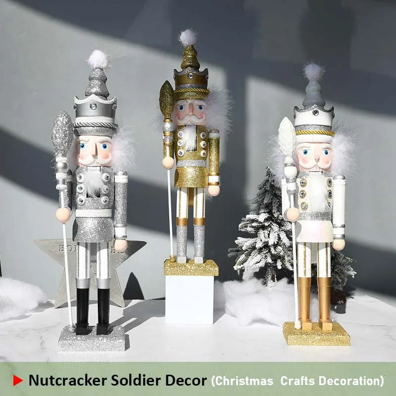 

42CM Color Powder Puffy Nutcracker Christmas Gift Puffy King Puppet Wooden Handmade Crafts Decoration Birthday Present