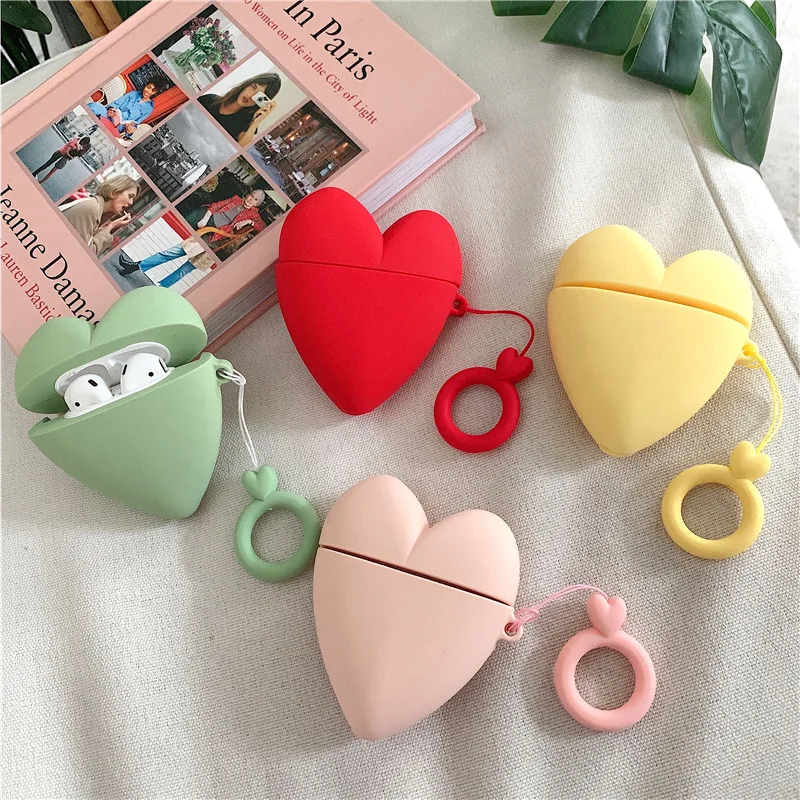 

Solid Color Three-dimensional Heart Earphone Case AirPods 1 and 2 Case Airpods 1 Case Airpod 2 Case Earphone Accessories Case