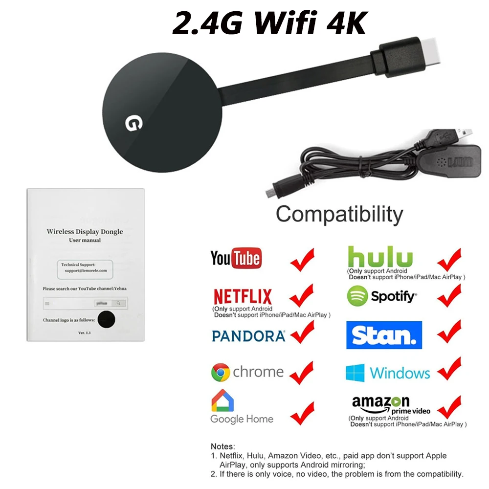 

1080P Wireless WiFi Display Dongle TV Stick Video Adapter Airplay DLNA Screen Mirroring Share for iPhone iOS Android Phone to TV