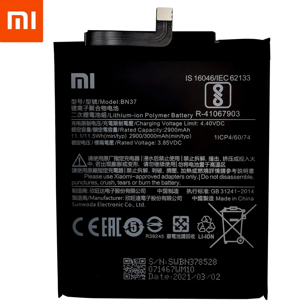 Xiao Mi оригинальная запасная батарея для Xiaomi Redmi6 Redmi 6 6A Redrice BN37 натуральная телефона