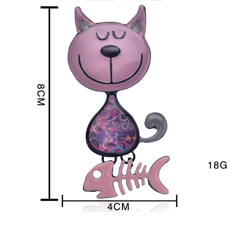 Cring Coco 2019 милый кот ест Броши рыба шарф булавки для детей дамы женщина Розовая