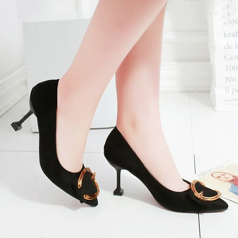 

2020 пикантные туфли, лаконичные, элегантные женские туфли на высоких каблуках обувь металлическая пряжка Для женщин женские туфли-лодочки п...