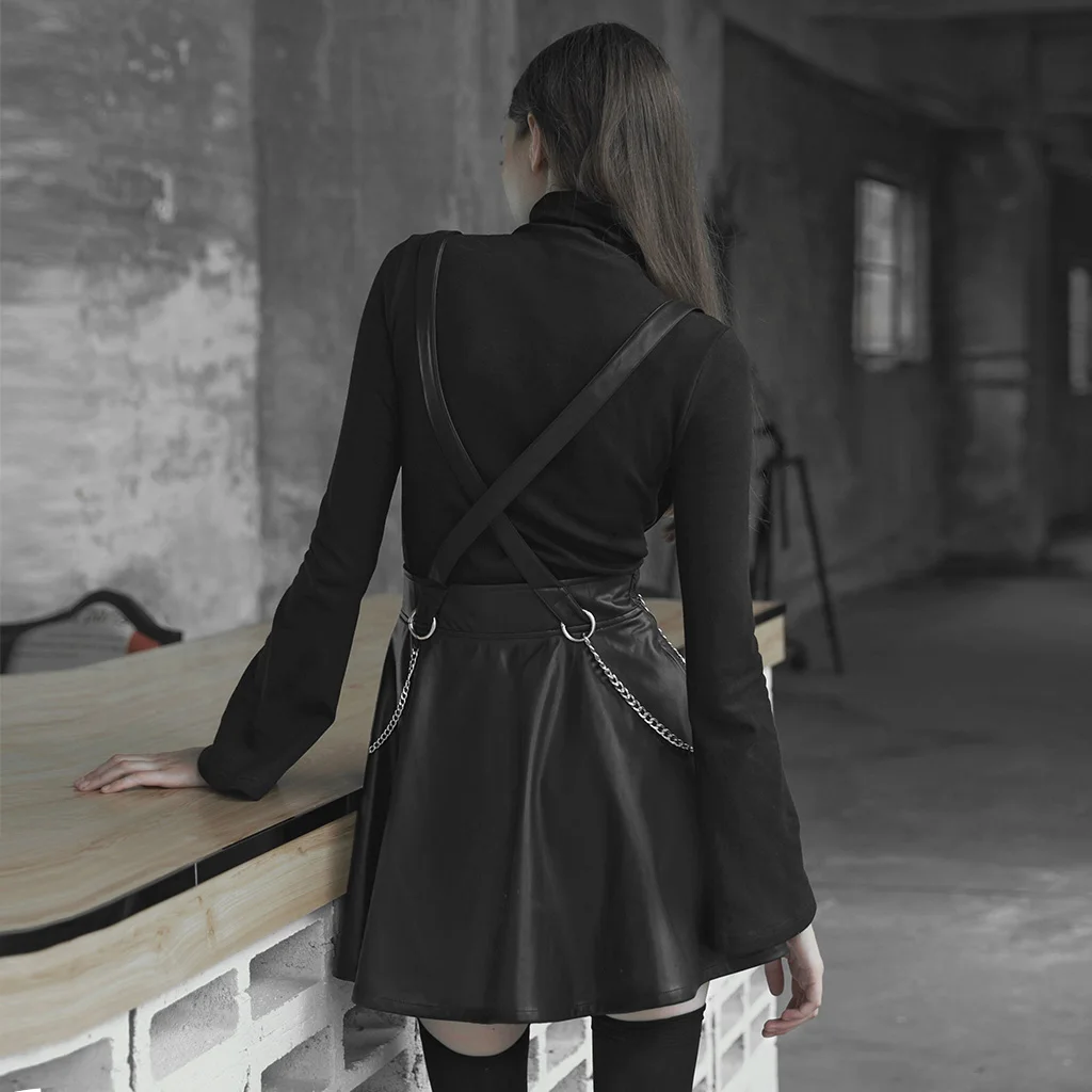 Женская короткая юбка в стиле панк-рейва из искусственной кожи с металлической