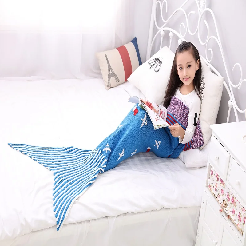 Одеяло в полоску с хвостом Русалочки мягкое трикотажное постельное белье для