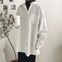 chic korean cotton blouse women loose long sleeve mid length shirt oversize whiteblack shirts and blouses female blusas algodon