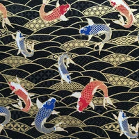 japanese style koi fish printed bronzing fabric gold fish wave patten for kimono cheongsam bag handmade diy clothing 100x150cm