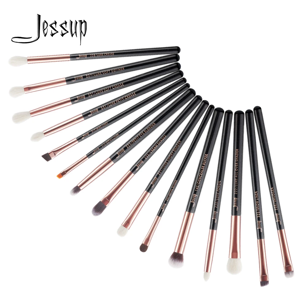 Кисти для макияжа Jessup цвета розового золота/черного 15 шт.|jessup brushes 15|15 pcsjessup |