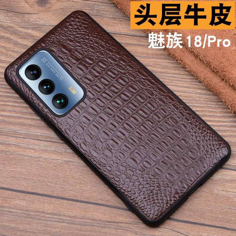 2021 new luxury genuine leather phone case for meizu 18 pro crocodile grain luxury cover free global shipping