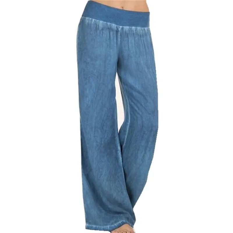 Женские джинсовые широкие брюки размера плюс эластичные с высокой талией