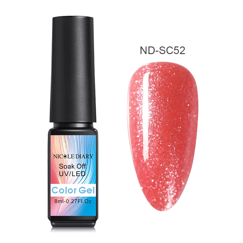 ND-SC52 NICOLE DIARY, розовое золото, гель для ногтей, блестящий Светодиодный УФ-гель, для маникюра, блестки, отмачиваемый Гель-лак для ногтей, Полупостоянный Гель-лак - Цвет: ND-SC52