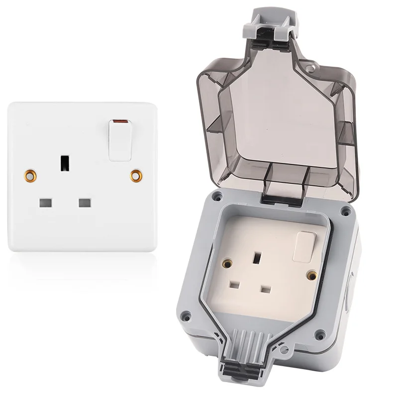 

IP66 UK Standard Weatherproof Waterproof Outdoor White Wall Power Plug Socket 13A Outlet Grounded AC 250V