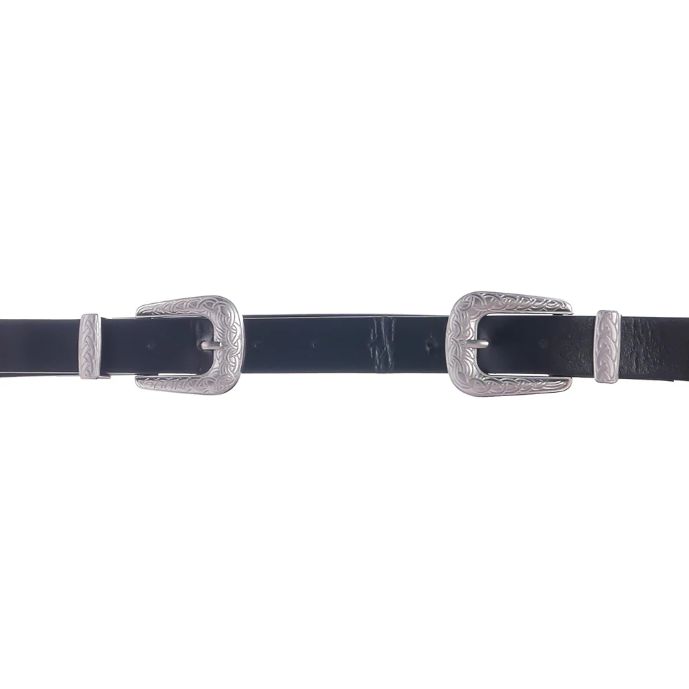 

Fashion Women Leather Belt Lady Vintage Boho Metal Double Buckle Waist Belt Lady Elegant Waistband Women Punk Luxury Belt