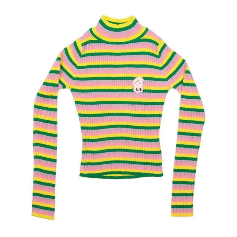 Девочка: домашний Мягкий трикотажный топ в полоску с высоким воротником и