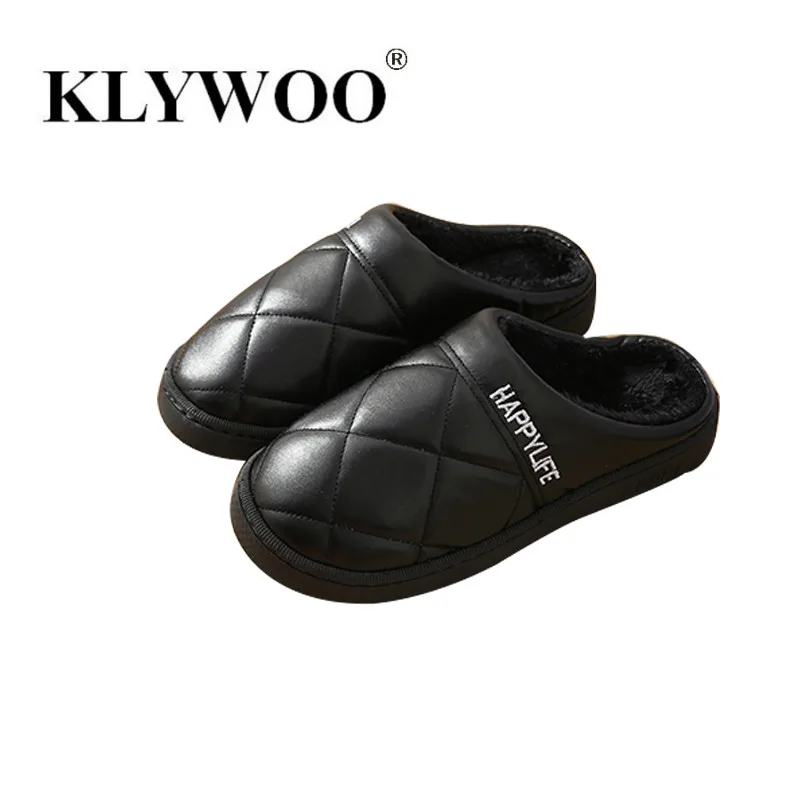 Зимние тапочки мужские плюшевые Водонепроницаемые кожаные пара мягких