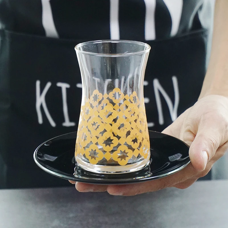 

Imported glass special Decal Turkish black tea cup leadless coffee with dish tulip creative classic cup