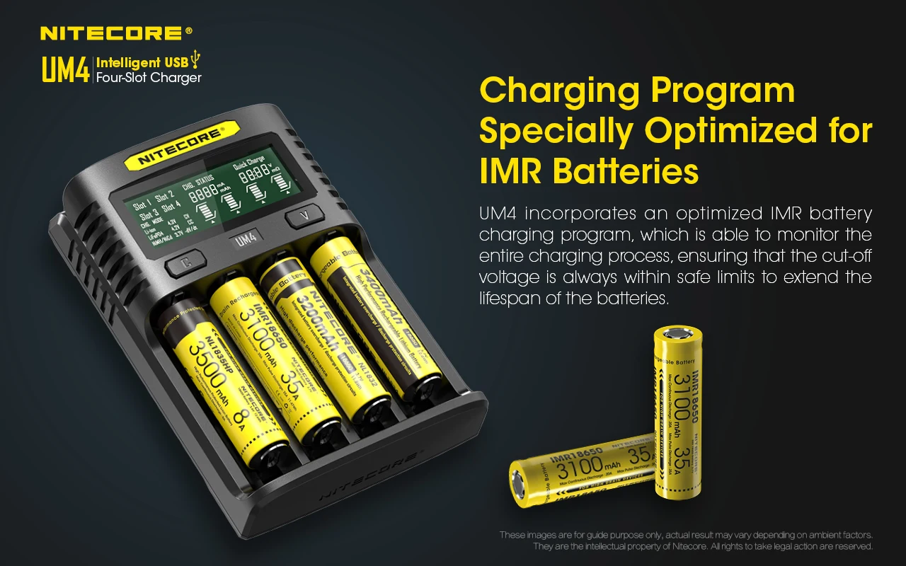 Nitecore UM2 UM4 ЖК-дисплей QC2.0 USB зарядное устройство UM10 UM20 18650 18350 16340 14500 анти короткая схема литий-ионная батарея зарядное устройство s