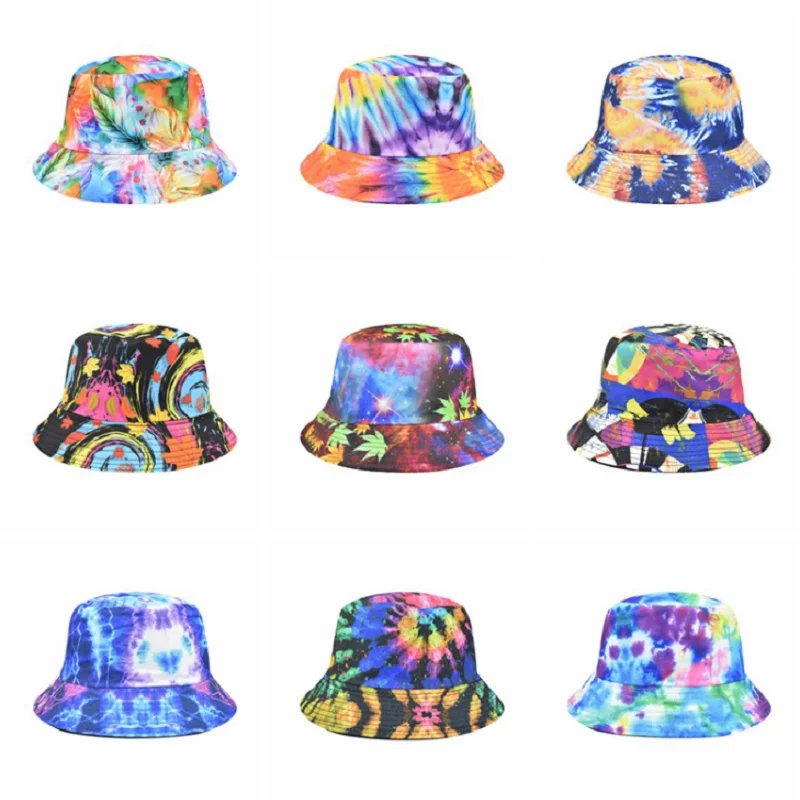 

Fashion Graffiti Style Panama Summer Harajuku Bucket Hat Colorful Tie Dye Fisherman Hat Reversible Bob Bucket Cap for Men Women