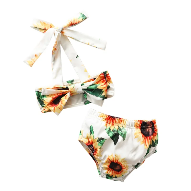 

2020 Summer Infant Baby Swimsuits Kit Floral Print Sling Tops Shorts Two-piece Set
