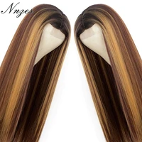 nnzes 24 inches long straight highlights blonde synthetic wig for women middle part false hair heat resistant fiber
