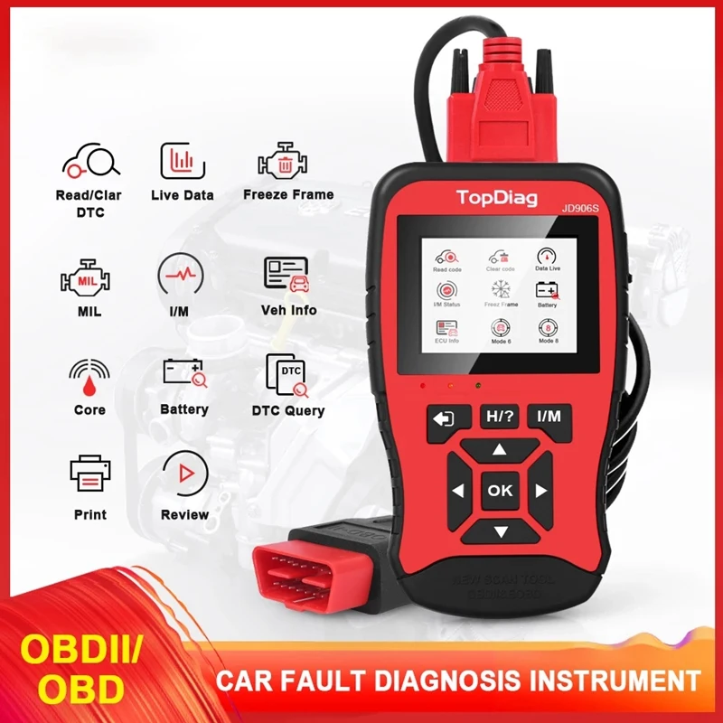 

TopDiag JD906S OBD2 аккумулятор сканера Тесты Сканер Штрих-Код сброс кодов неисправностей автомобиля диагностический инструмент HD Дисплей двигате...