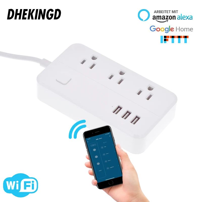 

Power Strip wifi 3USB smart US plug Overload Switch Surge Protector 3 Port USB Charger Google Home Alexa 1.25m 15A wifi socket