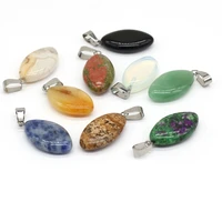 6pcslot mix color natural stone pendant oval shape agates pendant charms for making diy jewerly necklace wholesale 14x28mm