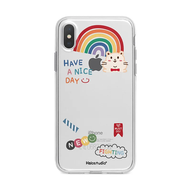 

Rainbow cat DIY art window Kawaii Phone Case For iPhone 12 11 pro max XS Max XR X 6S 7 8 Plus 12 mini 7Plus case Cute Soft Cover
