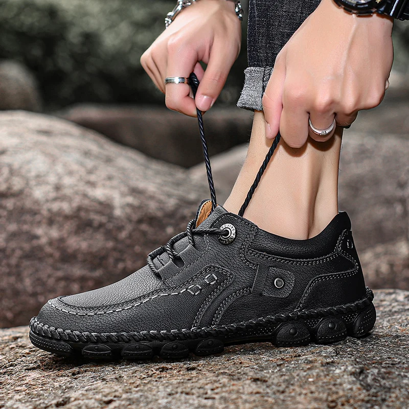 

Fashion Genuine Leather Men Shoes handamde sewing Men Casual Brown Black breathable Slip On Loafers Shoes For Men British Shoes