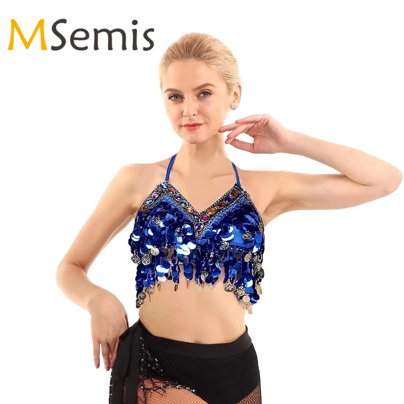 Женский Блестящий Круглый бюстгальтер с кисточками и завязками на шее спине