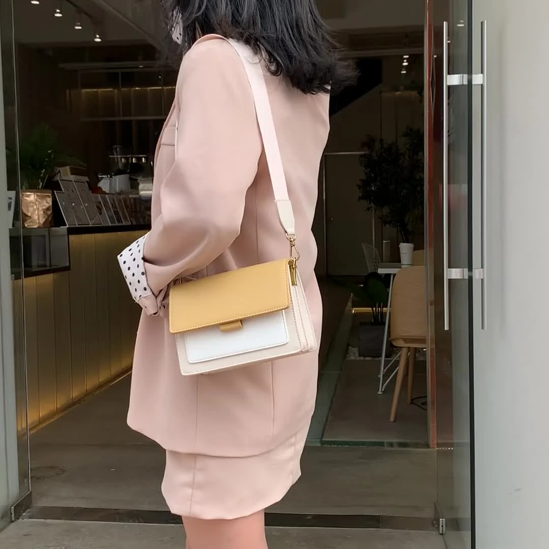 

Fashion Small Crossbody Bags For Women With Wide Shoulder Strap 2019 Contrast Color Leather Travel Handbag Ladies Messenger Bag