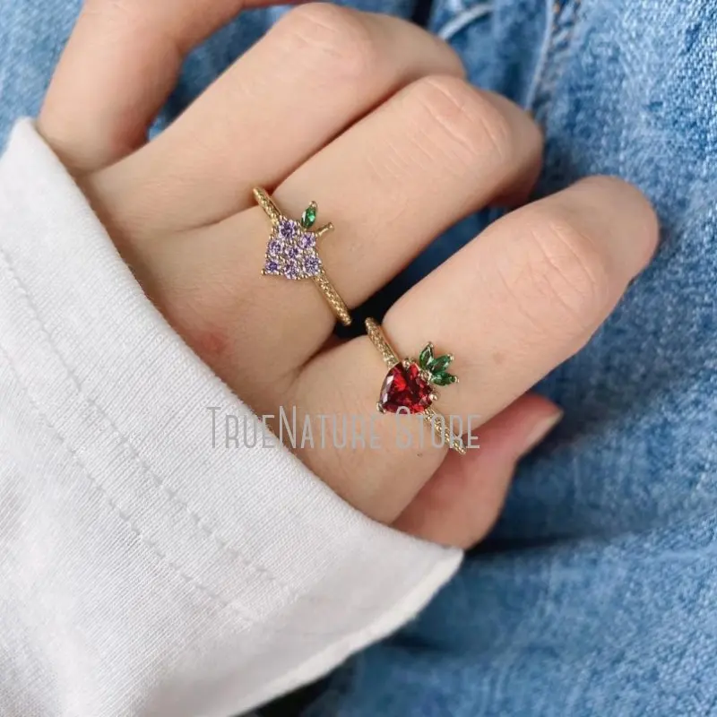 

5Pcs RM39107 Jewelry Cubic Zirconia Copper Jewelry Gold Plated Copper Ring Colors Gold Plated Cubic Zirconia Fruit Ring